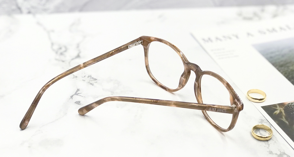 EJ-21001 板材威靈頓框眼鏡，鏡腿臂嵌入不銹鋼桿，低調地為鏡框提升高級感
