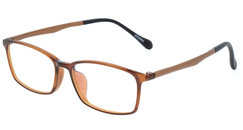 EJ-66037 塑鋼長方形框眼鏡，搶眼的焦糖拿鐵色為眼鏡注入一股溫和可人的暖流