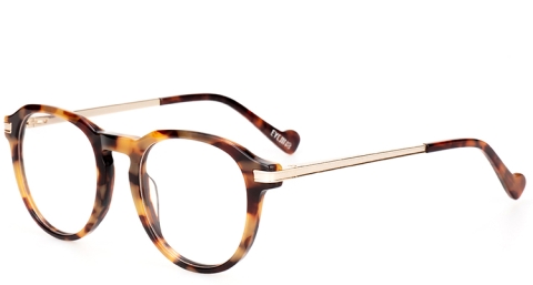 EJ-22103 板材波士頓框眼鏡，鏡框上緣兩側鑲嵌別具亮澤的金屬鏡腿，賦予整副眼鏡細緻的觸感與質感