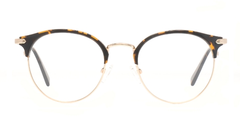 EJ-2102 金屬眉型框眼鏡，復古瑰麗的金屬玳瑁紋眉框型鏡框詮釋優雅不凡的氣質