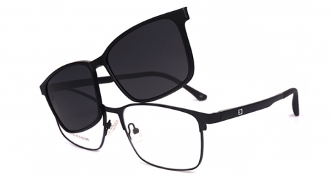 EJ-2153 TR 眉框型磁吸式太陽套鏡，光學眼鏡樁頭（鏡腿前側）位置設計磁吸式，在不同場合輕鬆切換成有度數的偏光太陽眼鏡